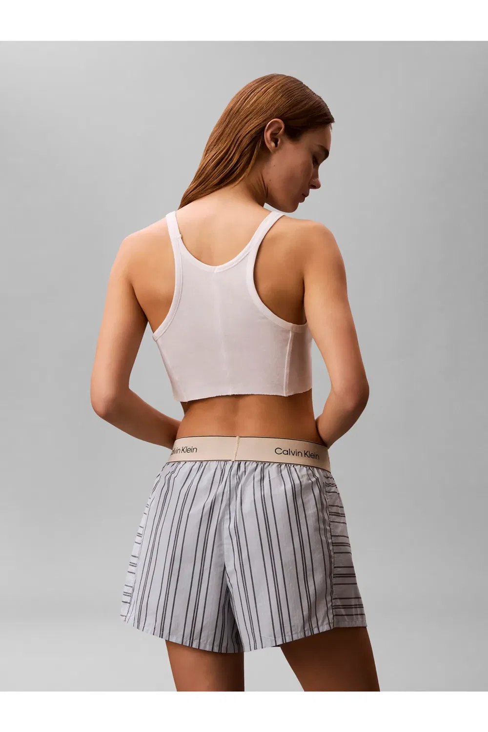 Женские шорты с принтом Logo Super Poplin Short Majorca Stripe Calvin Klein, Blue — фото 4