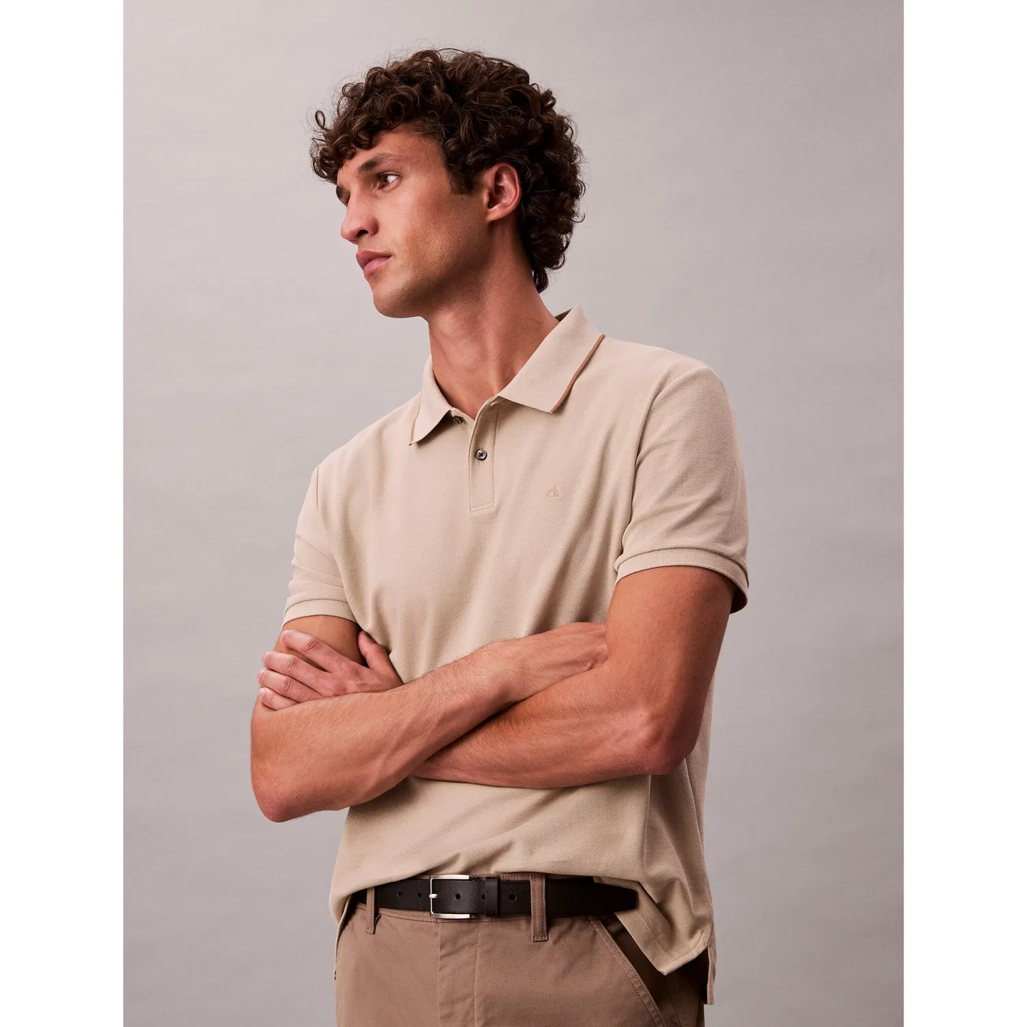 Мужское поло с коротким рукавом Calvin Klein, Plaza Taupe