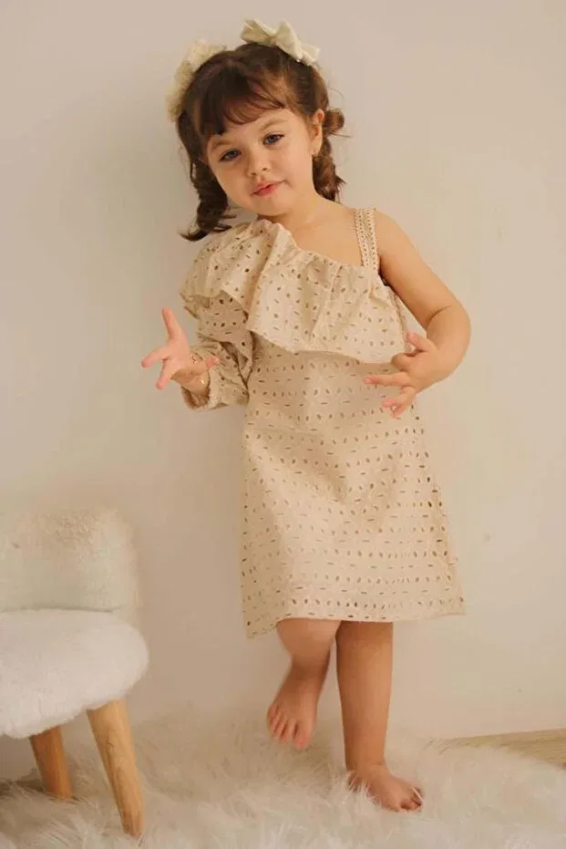 Детское платье для девочек с одним рукавом Minik'O Kids, Beige — фото 2