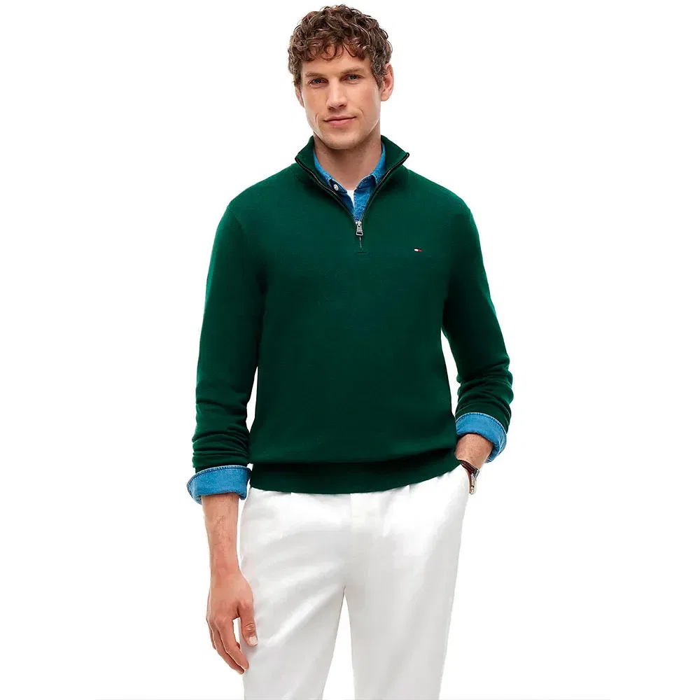Мужской свитер с высоким воротником и полузастежкой-молнией Pima Org Ctn Mock Half-Zip Tommy hilfiger, Green
