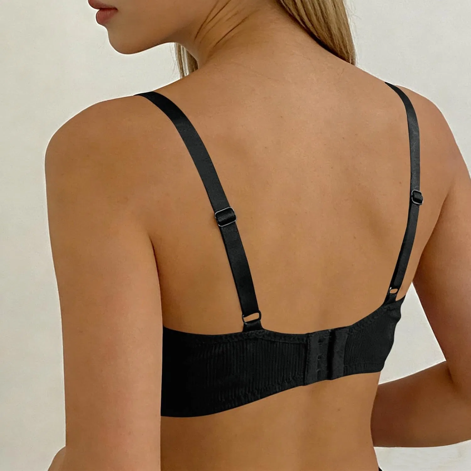 Женский бикини-топ треугольник V-образный вырез Ribbed, Black — фото 4