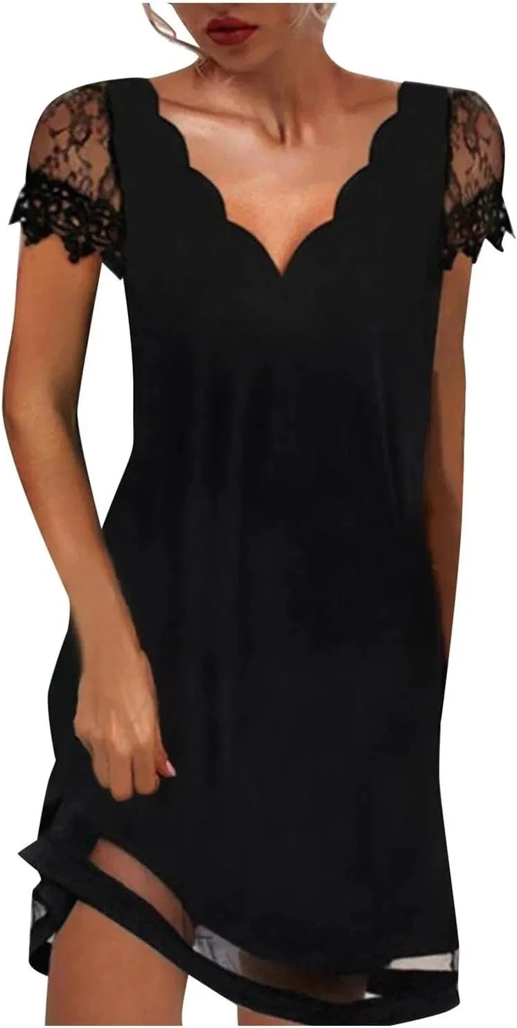 Женское платье с V-образным вырезом и кружевом Plus Size, Black