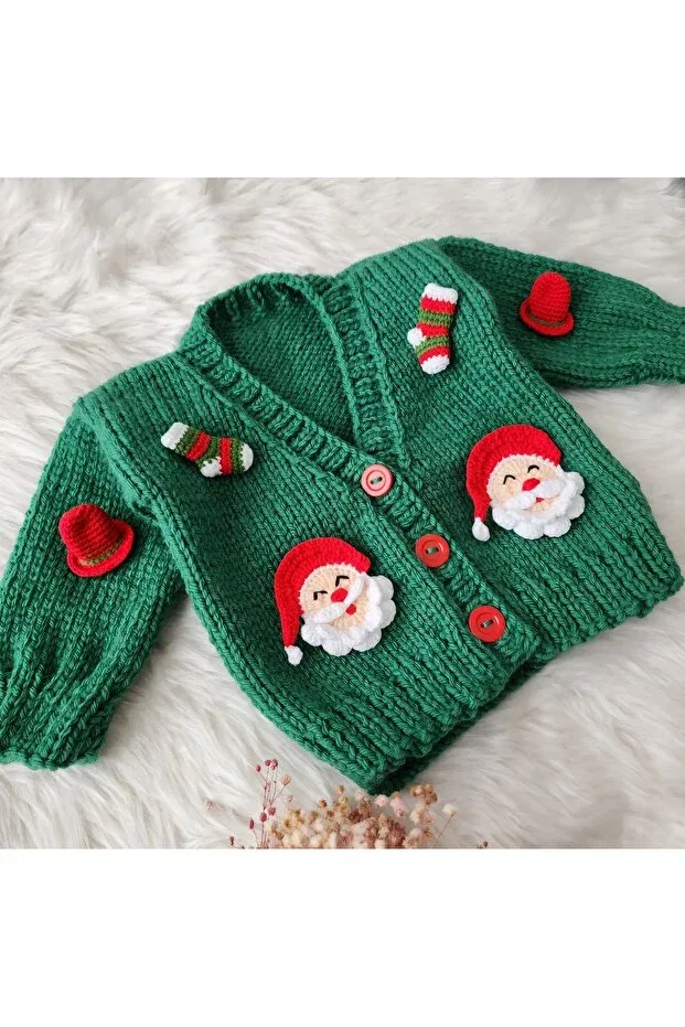 Детский кардиган вязаный с принтом El Örgüsü, Green — фото 2