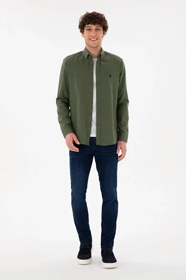 Мужская рубашка с длинным рукавом Basics U.S. Polo Assn., Khaki — фото 4