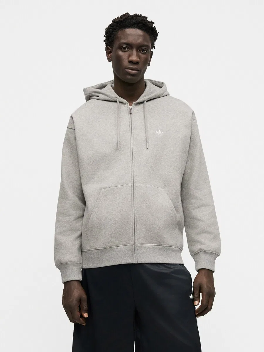 Худи на молнии ADIDAS ORIGINALS 'Trefoil Essentials' серого цвета — фото 2