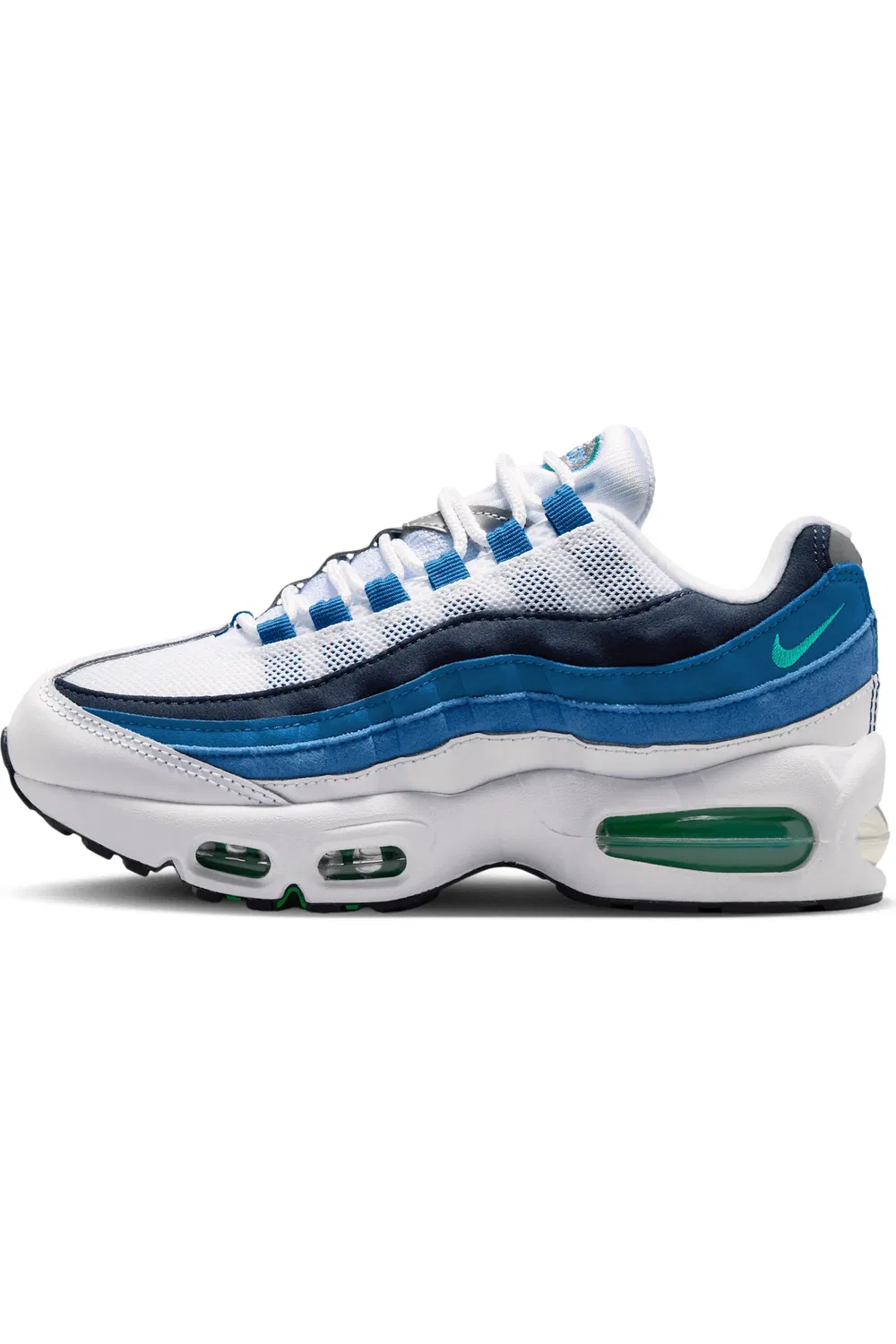 Детские кроссовки на шнуровке с амортизацией Air Max 95 Nike, белый/ синий/ синий/ зеленый — фото 3