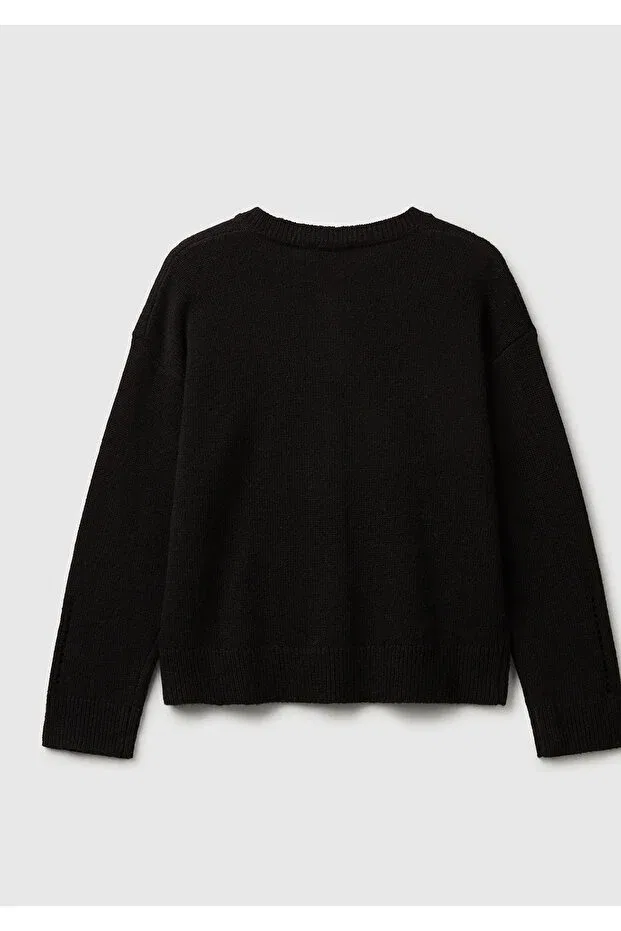 Детский кардиган для девочек шерстяной с принтом United Colors Of Benetton, Black — фото 2