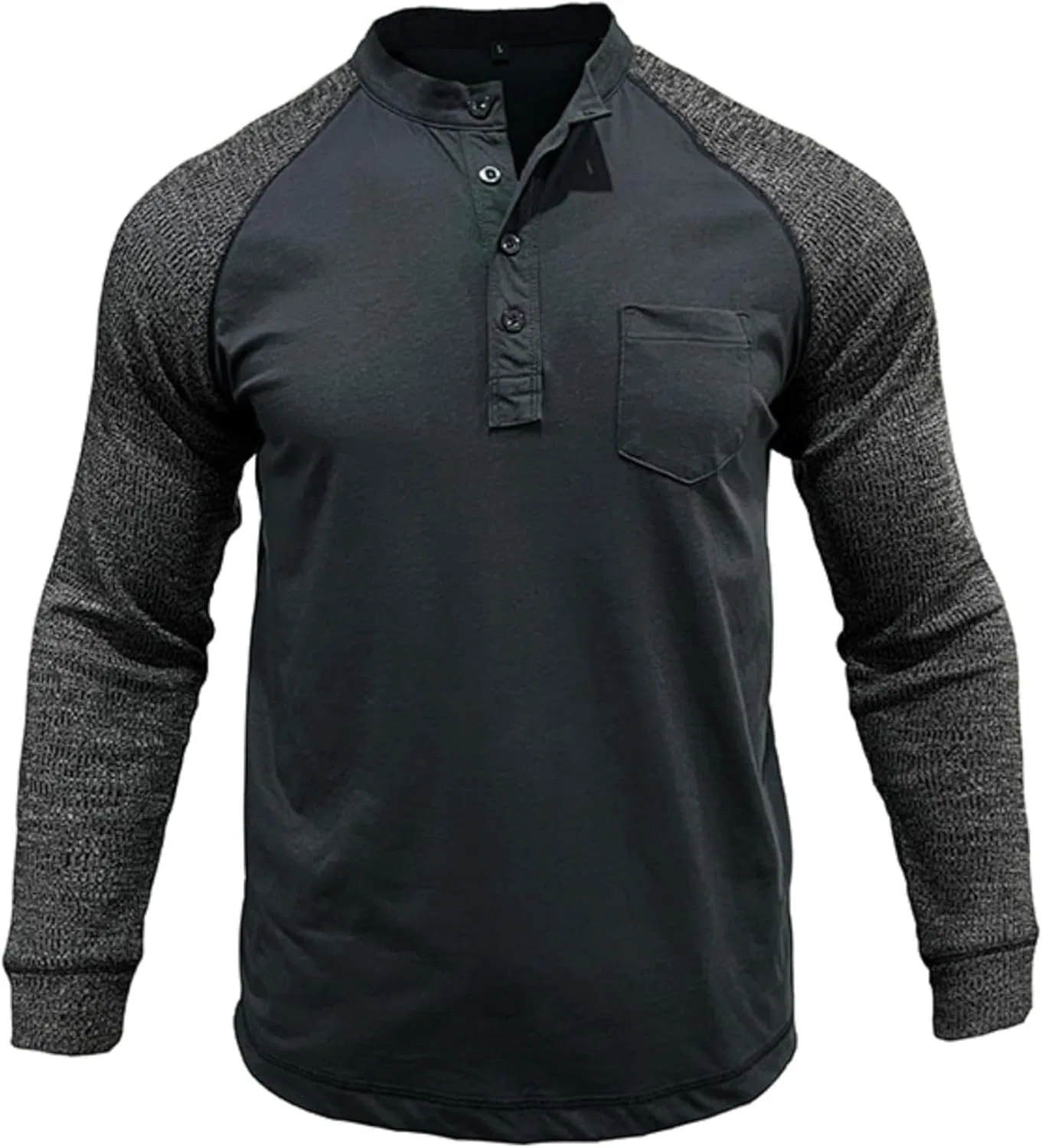 Мужская хлопковая футболка с длинным рукавом Henley, Dark Gray — фото 4