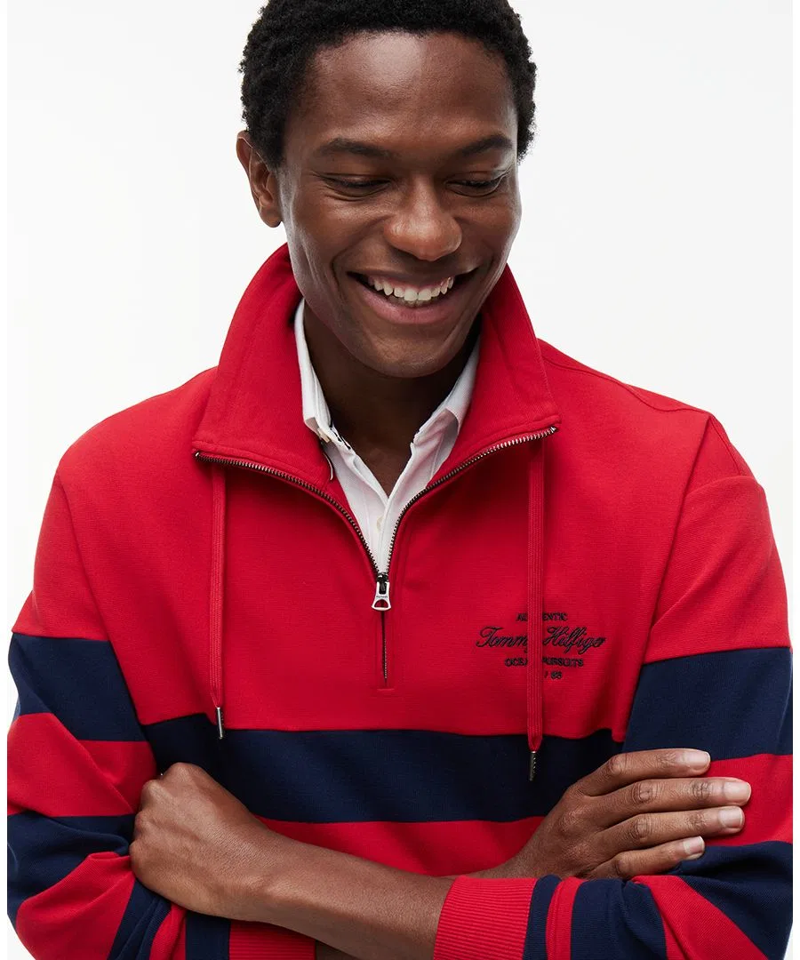 Мужской свитшот на молнии с четверть-застежкой Nautical Block Stripe Tommy Hilfiger, Medium Red — фото 4
