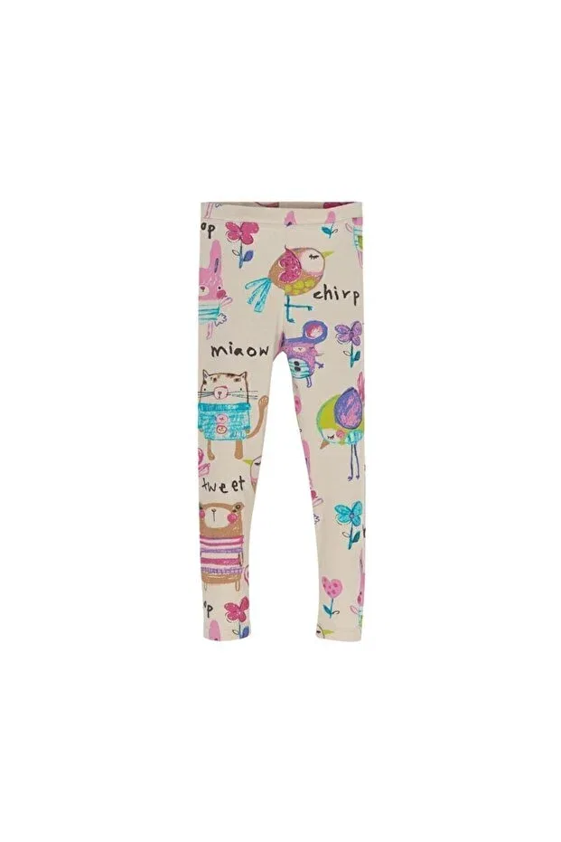 Детские колготки для девочек с принтом Chirping Animals Lovetti, Patterned Beige