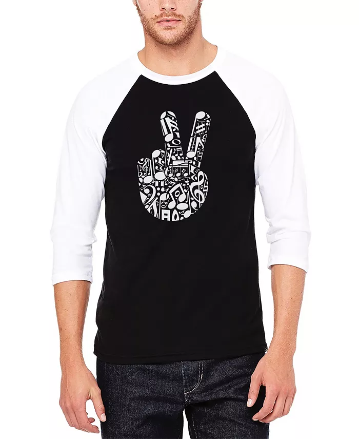 

Мужская футболка с принтом "Peace Finger Notes" реглан в стиле бейсболки LA Pop Art, мультиколор