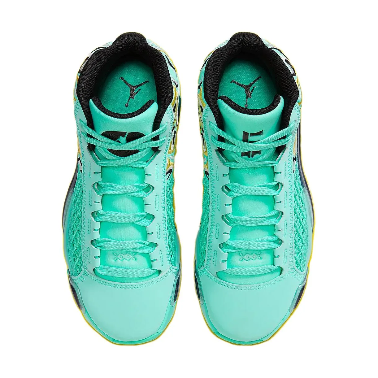 Jordan Детские баскетбольные кроссовки Air 38 Slip Resistant Anti Kick Cushioning High top Green Turquoise Yellow — фото 4