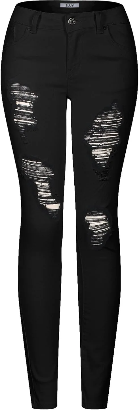 

2LUV Женские растягивающиеся рваные скинни джинсы в темном дениме