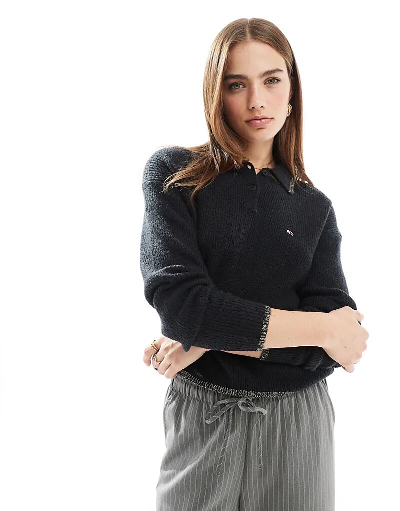 

Джемпер поло черного цвета с блестящими деталями Tommy Jeans