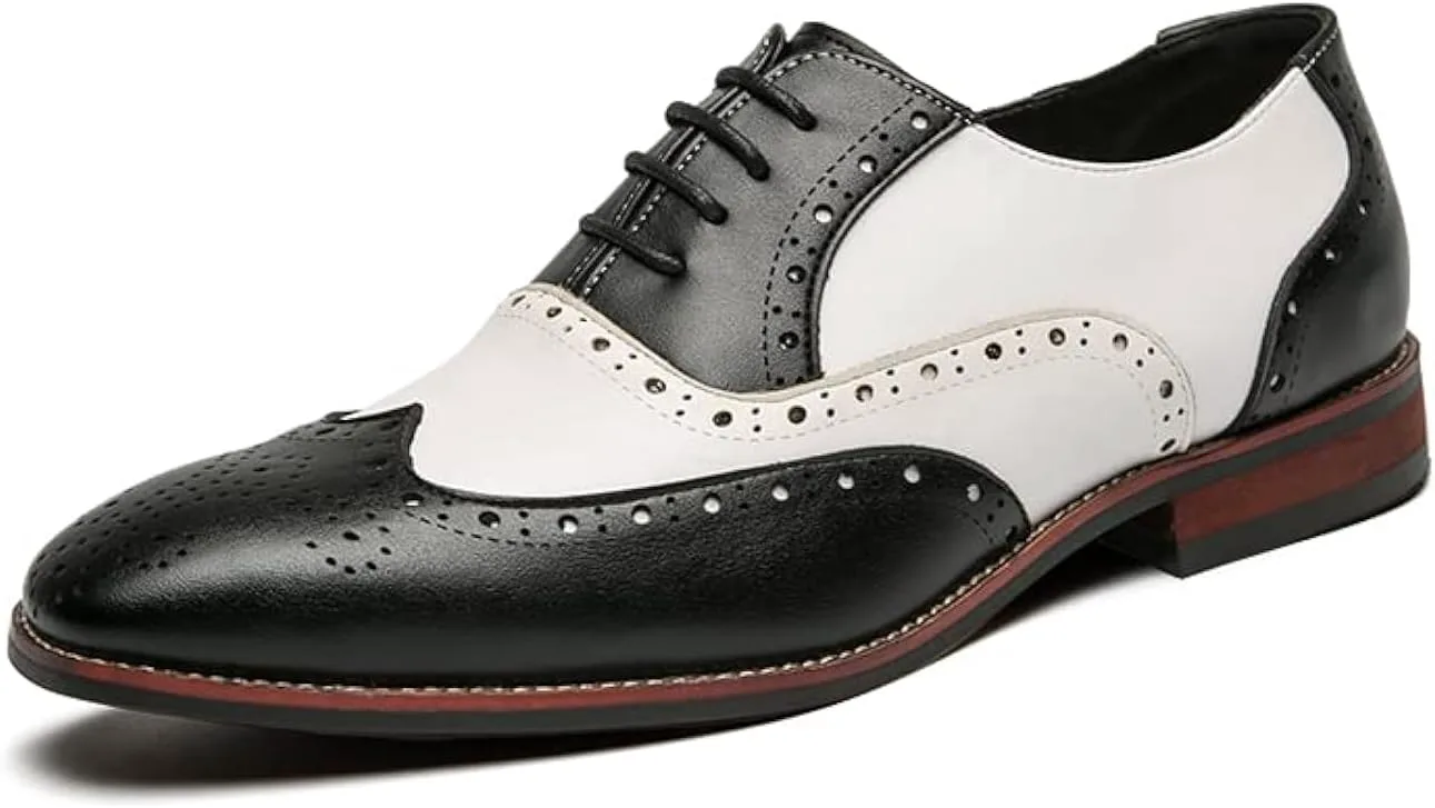 Мужские оксфорды HuitJours многокрасочные броги Wing Tip с шнуровкой, пэчворк, двухцветные, с перфорацией и круглым носком, черный — фото 3
