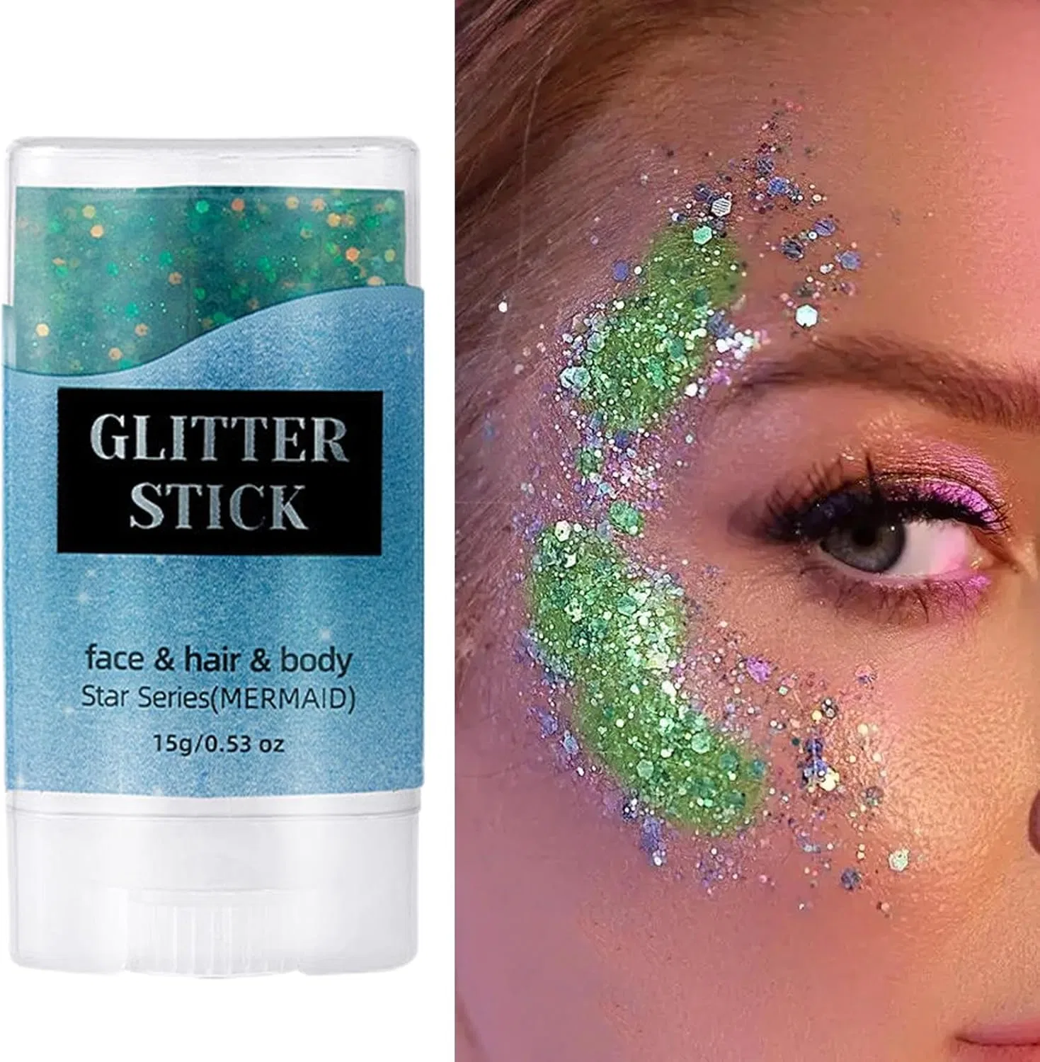 Блестящий стик для тела и лица Glitter Stick, зеленый — фото 3