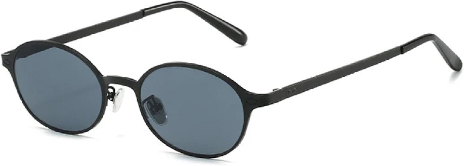 

Винтажные классические женские солнцезащитные очки в маленькой овальной металлической оправе с заклепками, мужские панк-очки, солнцезащитные очки с защитой от УФ-излучения UV400 TKKTLLT, Black Grey