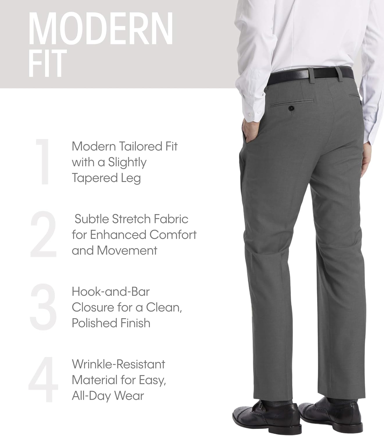Мужские брюки Calvin Klein Modern Fit | Мужские костюмные брюки | Эластичная ткань, без застежки спереди, готовые к носке, Medium Grey — фото 3
