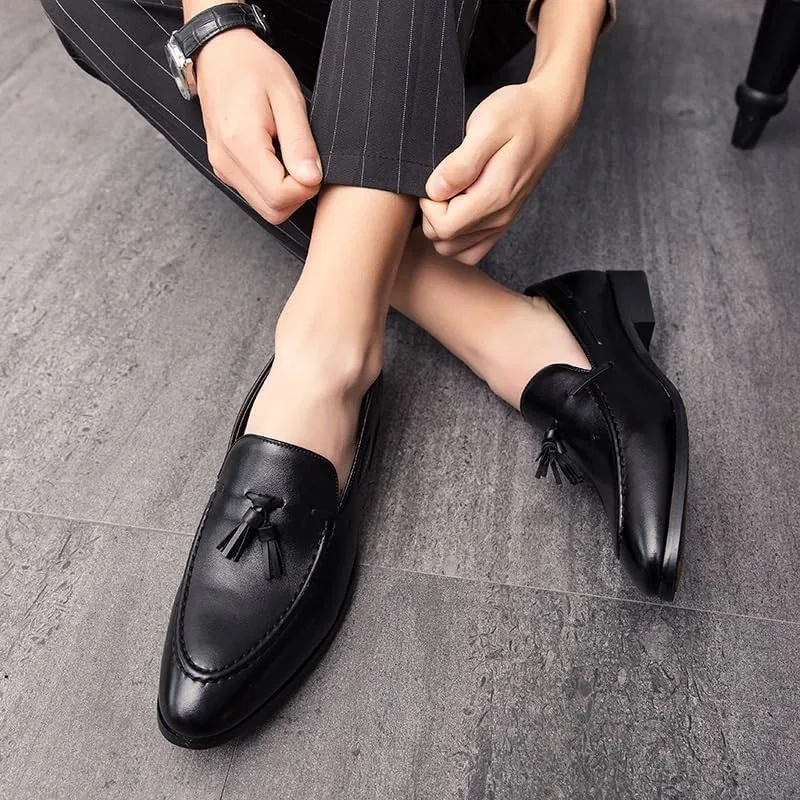 Мужские лоферы Leather Loafers Boat Dress Fashion, Black UOPYNE — фото 2