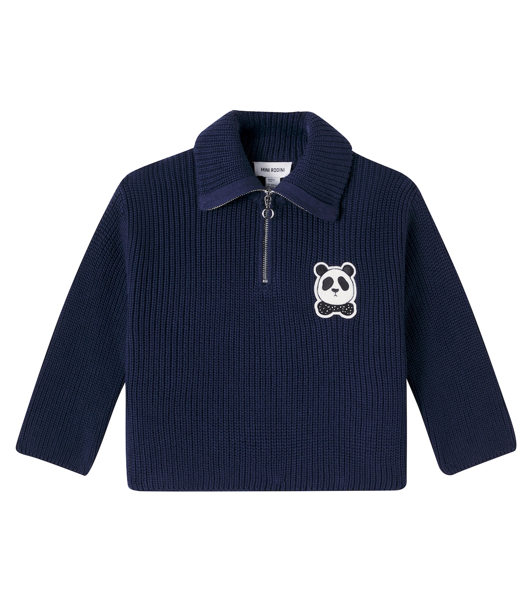 

Свитер из хлопка с полумолнией Панда Mini Rodini, синий