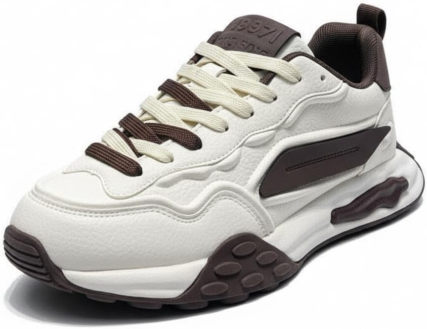 

Мужские повседневные спортивные кроссовки, прочная синтетическая кожа, обувь для ходьбы с повышением роста на 5 см, удобная, легкая и нескользящая, для повседневной носки в любое время года Ctkvbmeoi, белый/коричневый