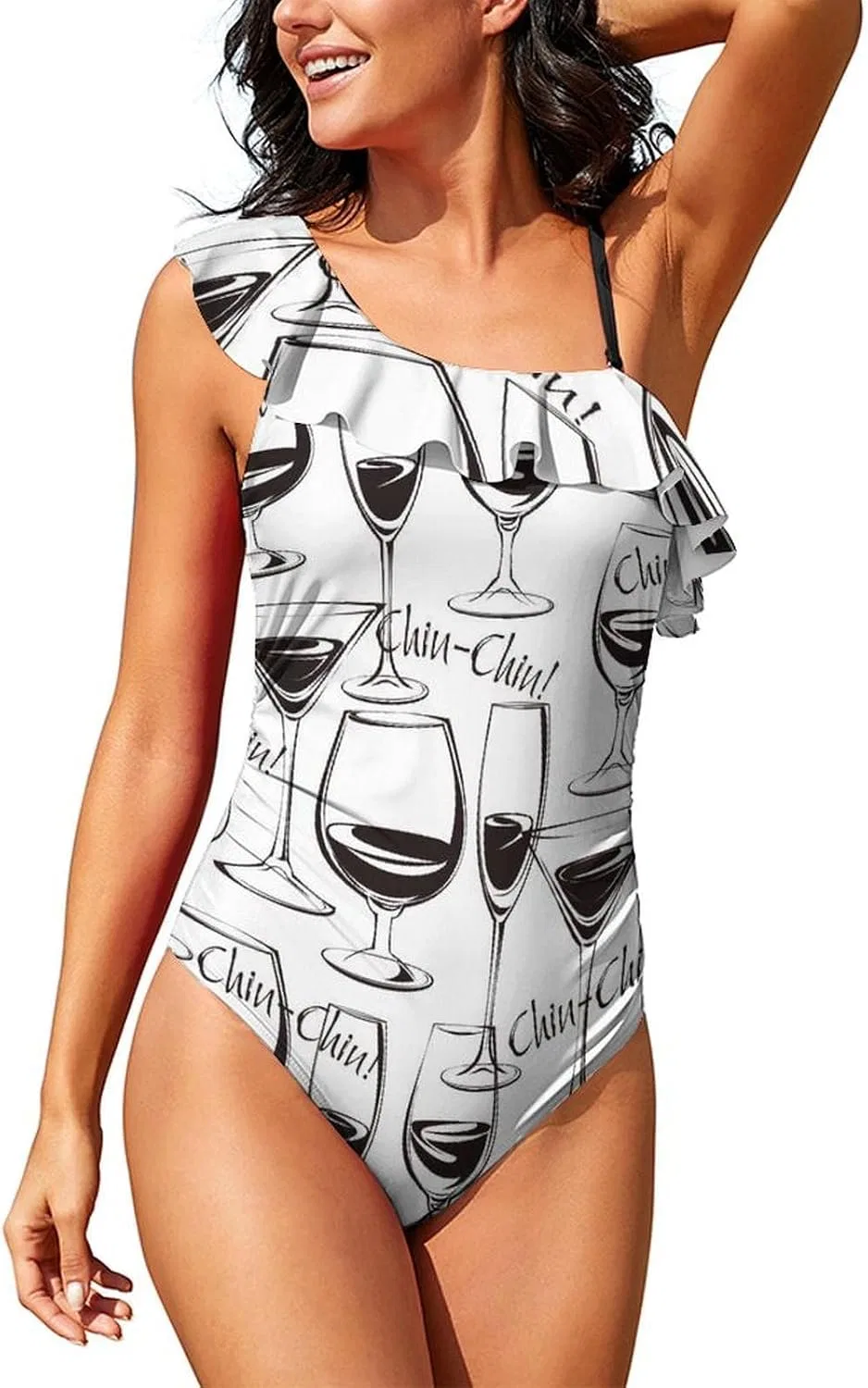 Женский цельный купальник с одним плечом, змеиный принт, Wine Pattern, Style-6