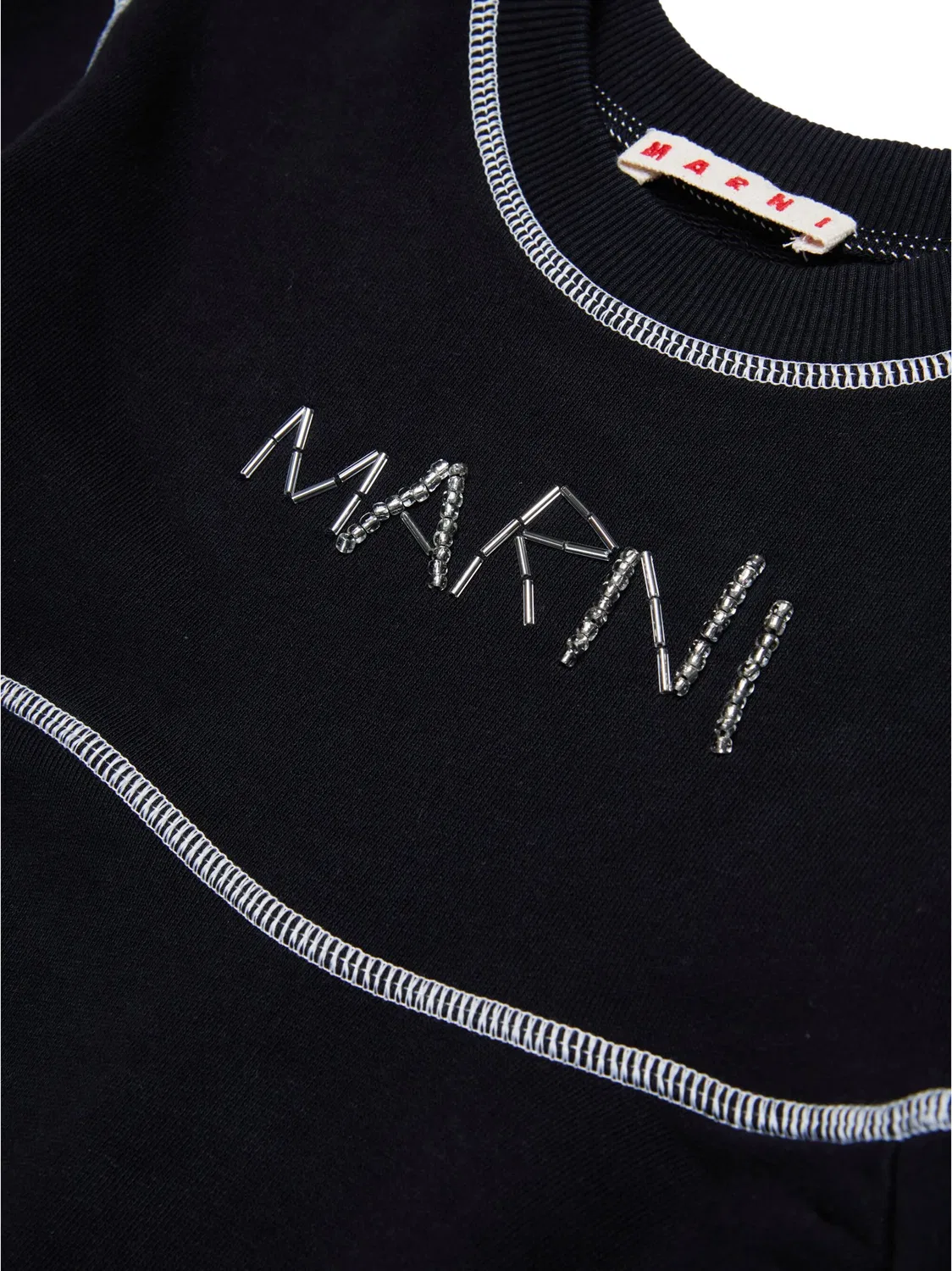 Платье с длинным рукавом и вышивкой из бусин Marni, черный — фото 4