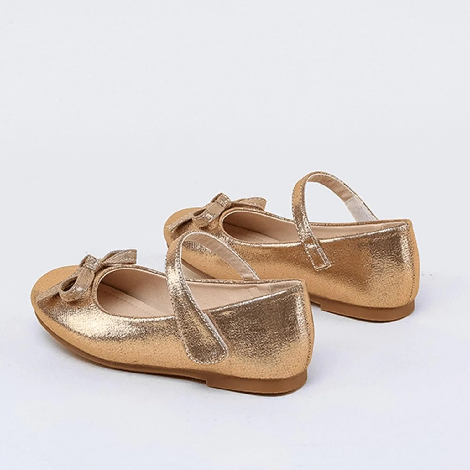 Детские балетки для девочек с бантом и стразами Mary Jane Flat Dress Shoes Party, Gold — фото 2