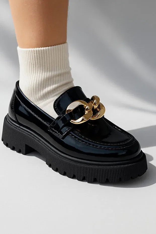 Детские туфли для девочек классические на шнуровке Jojo Kids, Black Patent Leather Gold