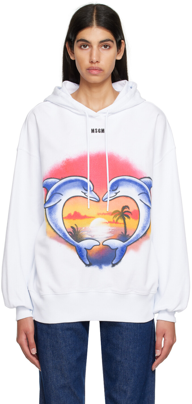 

Белая толстовка с капюшоном \Дельфин\"" MSGM, Белый, Белая толстовка с капюшоном \Дельфин\"" MSGM
