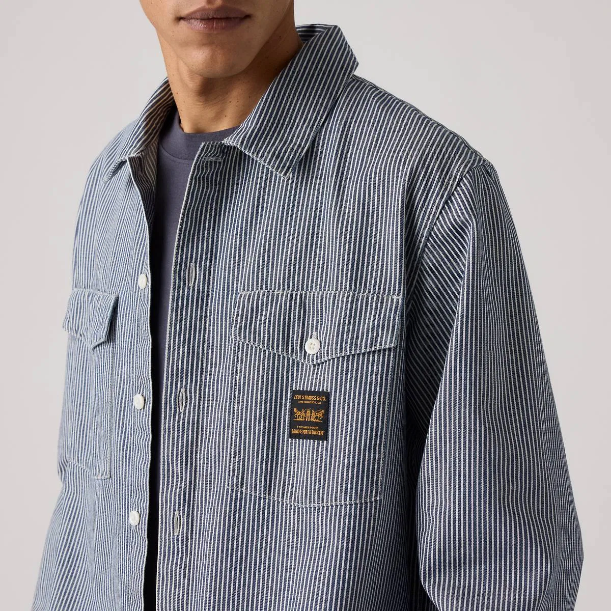 Свободная джинсовая рабочая рубашка с длинными рукавами Levi's, Washington Stripe Iii - Dark Wash — фото 2