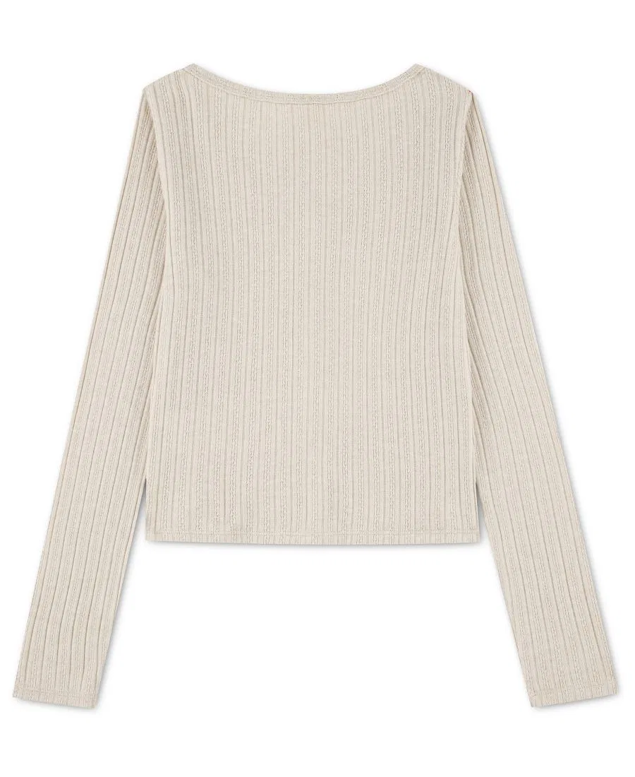 Детская рубашка-поло с длинным рукавом и принтом, девочки abercrombie kids, Light Beige — фото 2