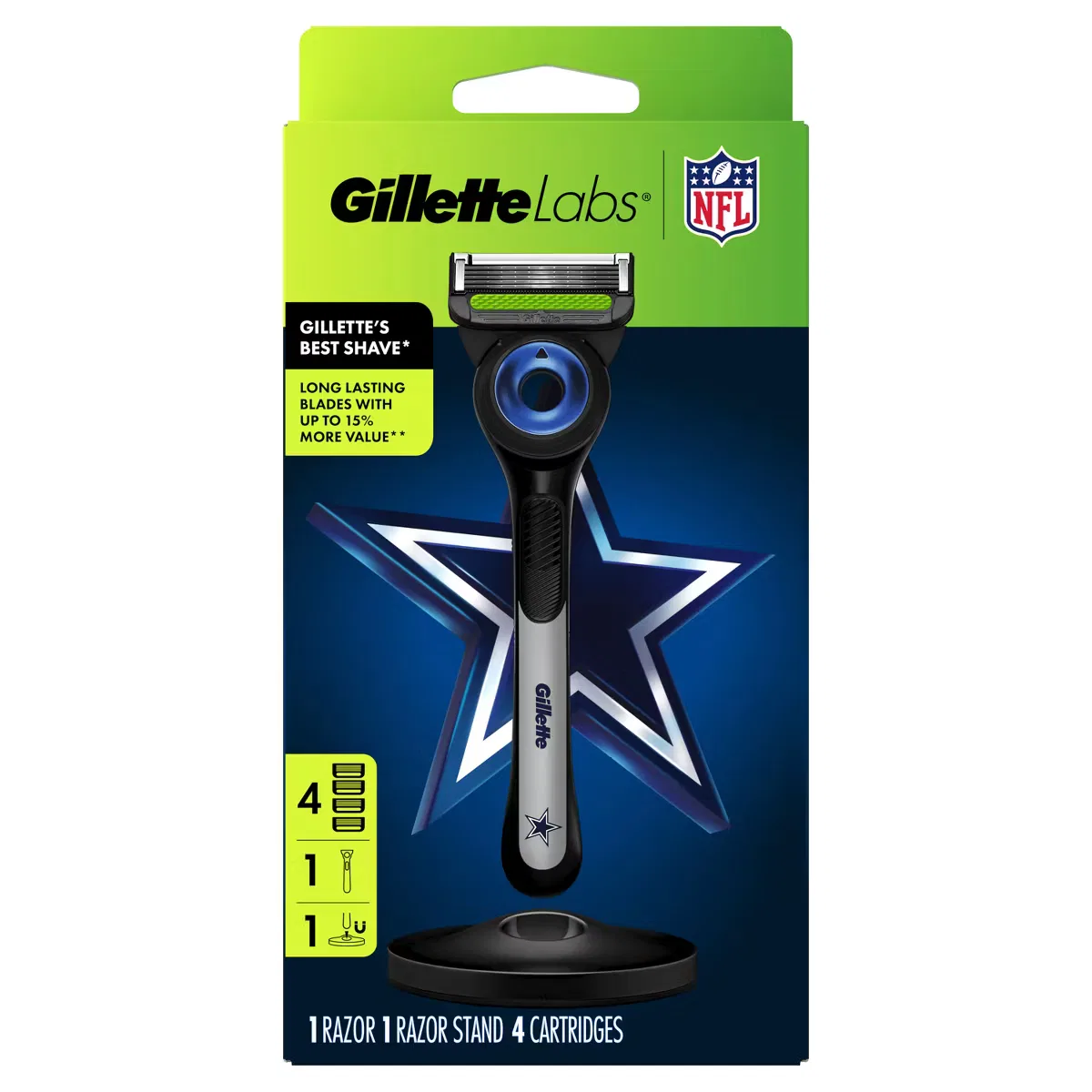 Бритва мужская с 4 сменными лезвиями и магнитной подставкой GilletteLabs NFL Special Edition Dallas Cowboys — фото 2