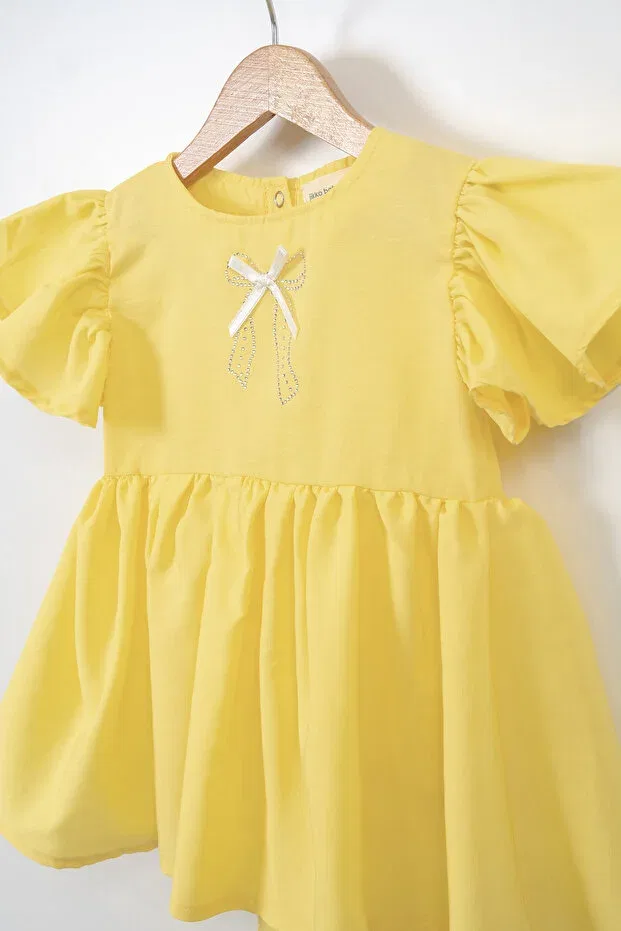 Детское платье для девочек с коротким рукавом-рюш Jikko Baby, Yellow — фото 2