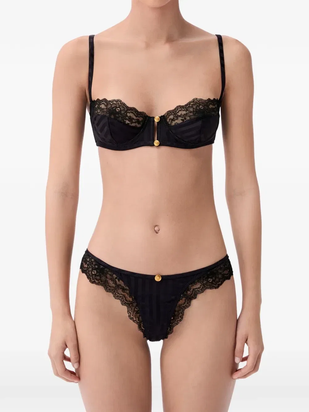Бралетт из жаккардового шелка с кружевной отделкой VERSACE, черный — фото 3