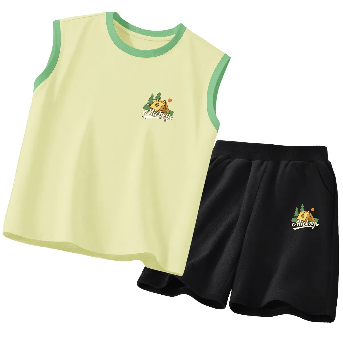 Детский спортивный костюм, круглый вырез, тянущийся, Disney, K Green Yellow+K Black