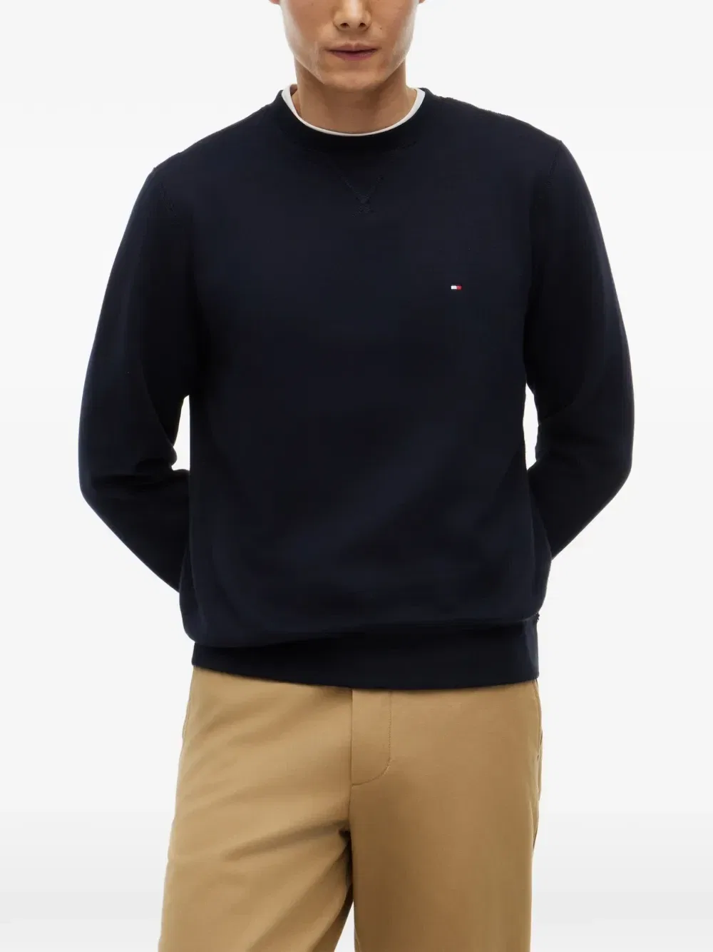 Свитер с круглым вырезом и нашивкой-логотипом Tommy Hilfiger, синий — фото 3