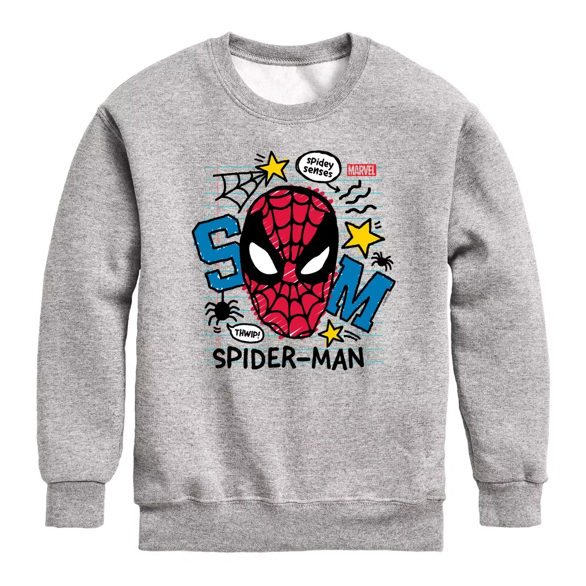 Детское свитшот с принтом Scribbled Spidey Spider-Man, Athletic Heather