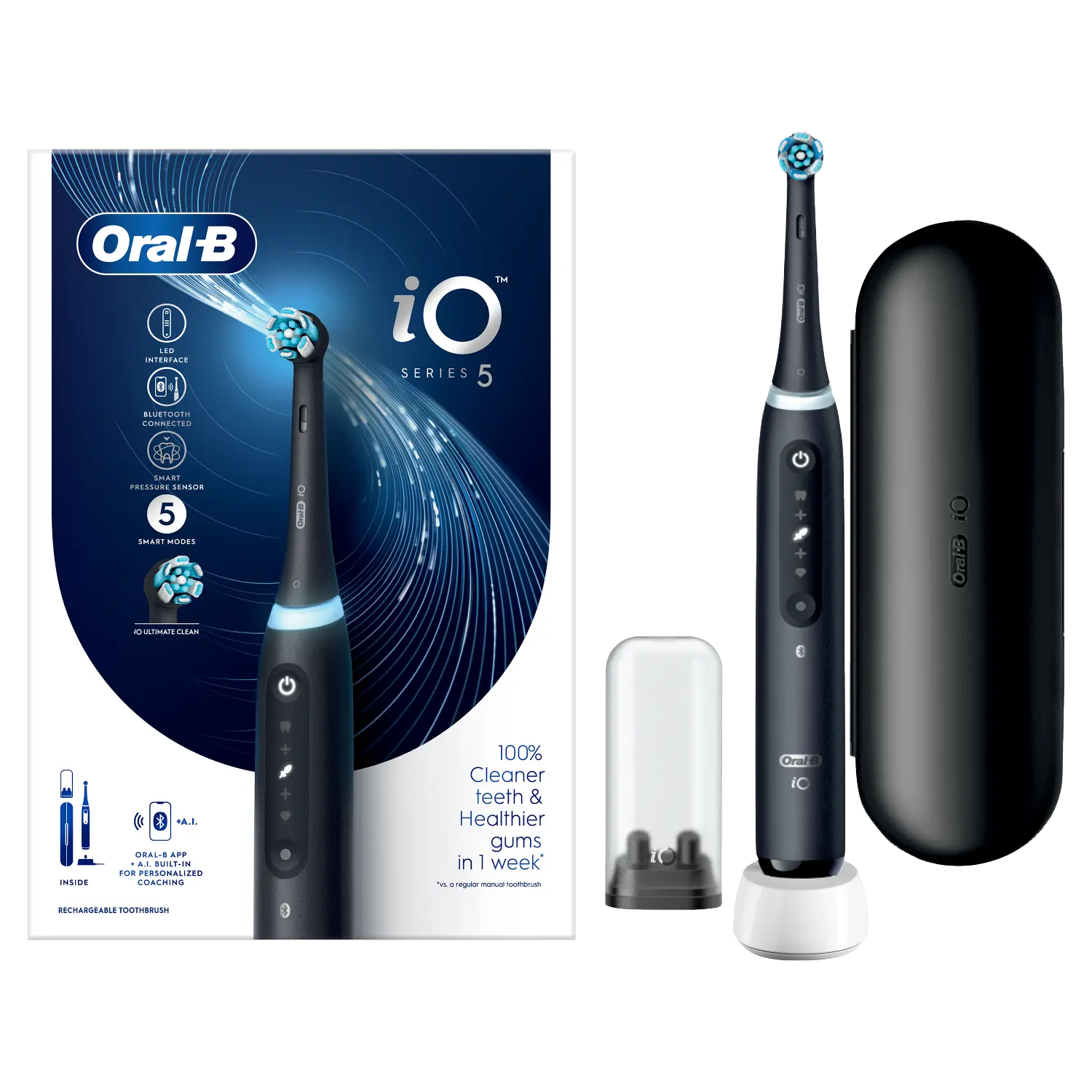 Магнитная зубная щетка Oral-B IO 5 Black для чистки зубов, 1 упаковка — фото 2