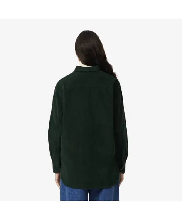 Рубашка Lacoste из вельвета с вышивкой логотипа, бежевая — фото 4