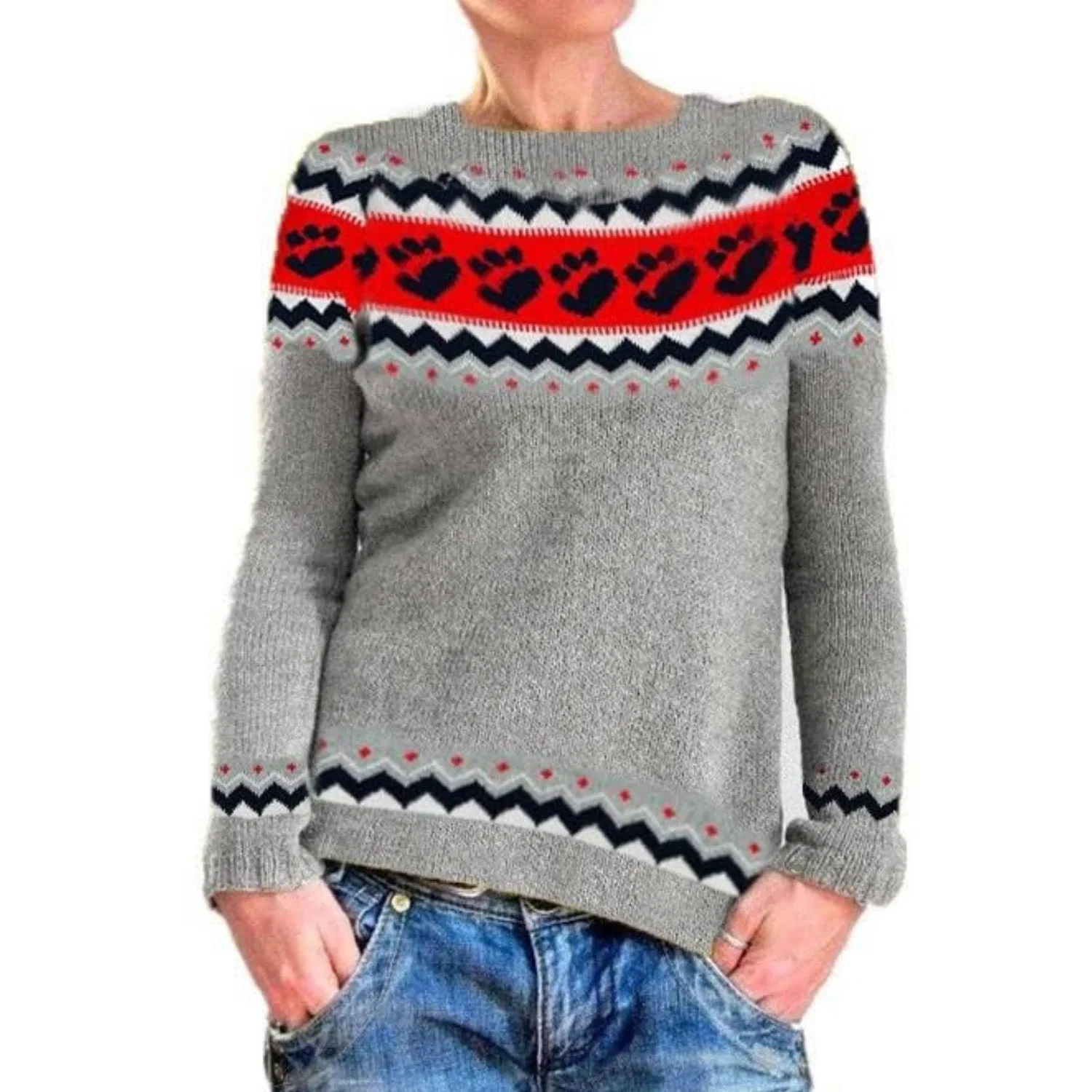 Женский свитер с принтом Fair Isle HUIFUAO, A11 Red