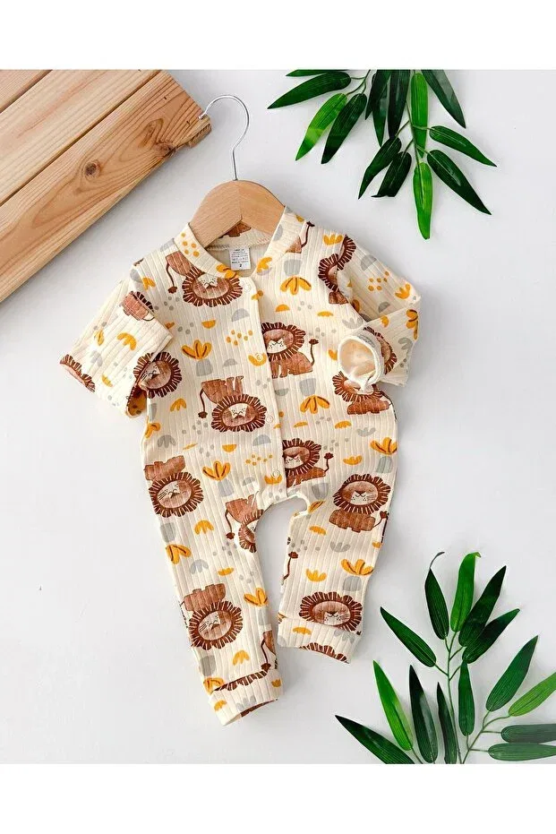 Детский комбинезон для новорожденных с принтом Baby lion Yukobaby Bebeğiniz Için En Doğalı, Beige — фото 2