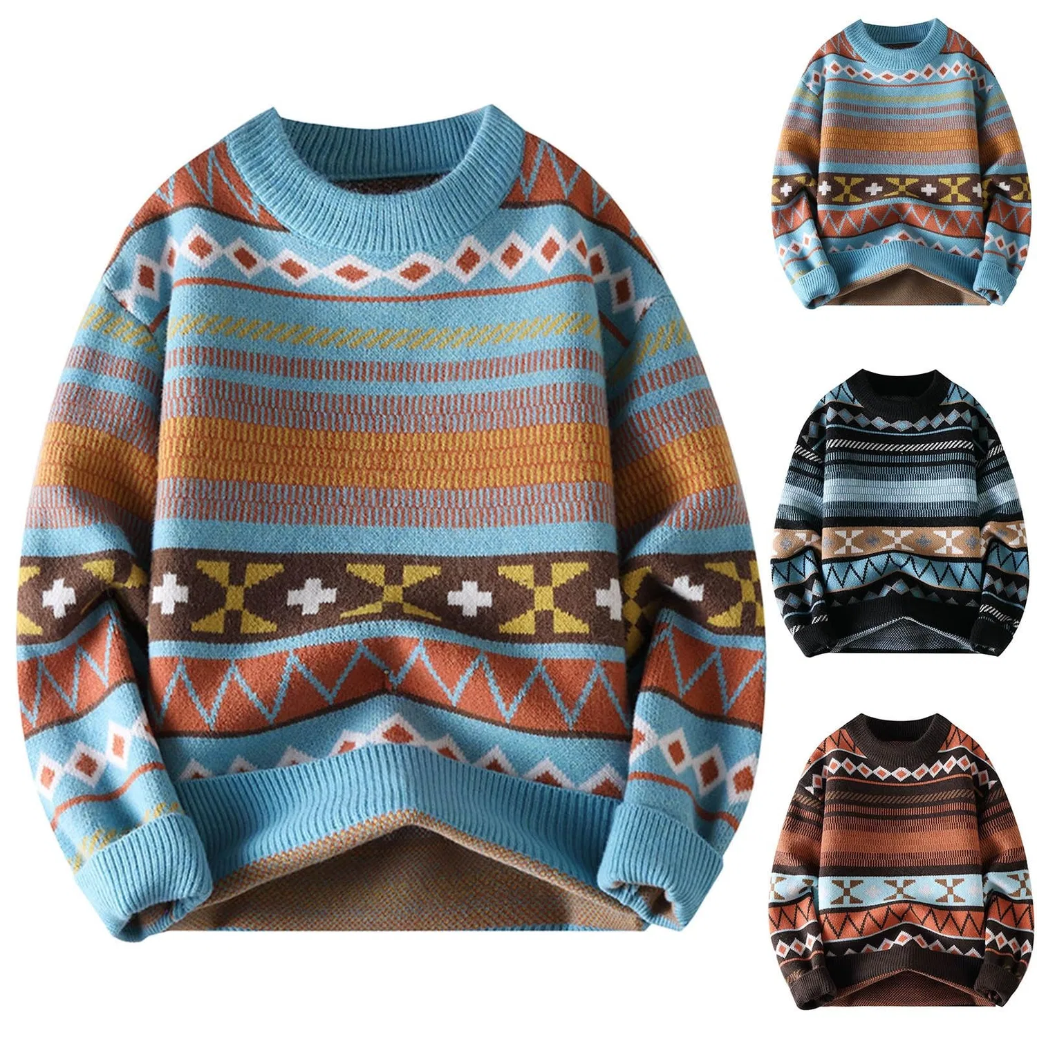 Мужской свитер с жаккардовым узором Retro Jacquard Knit, 1-Caffè — фото 3