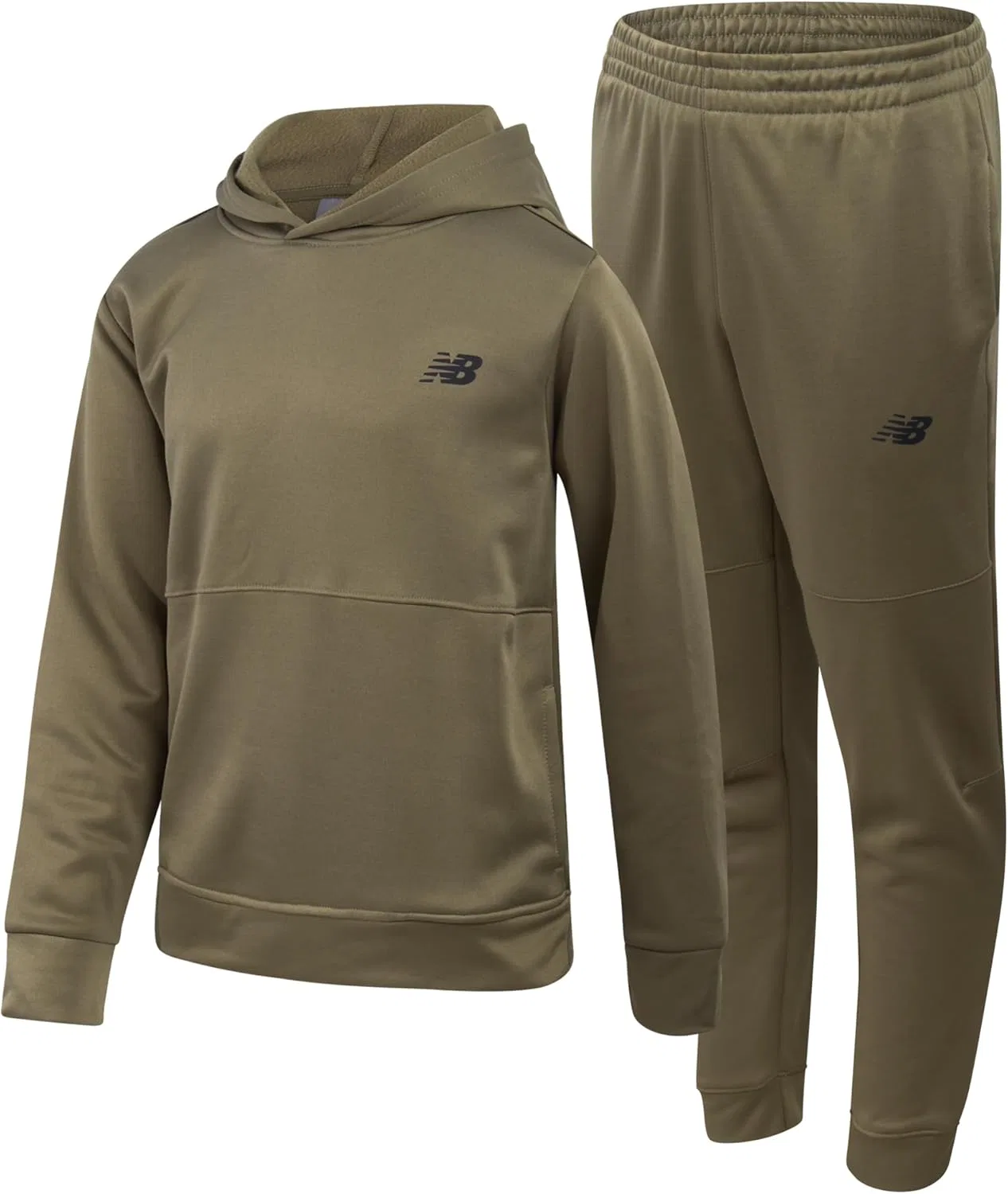 Спортивный костюм из флиса с капюшоном и джоггерами, New Balance, 2 предмета, Dark Olive
