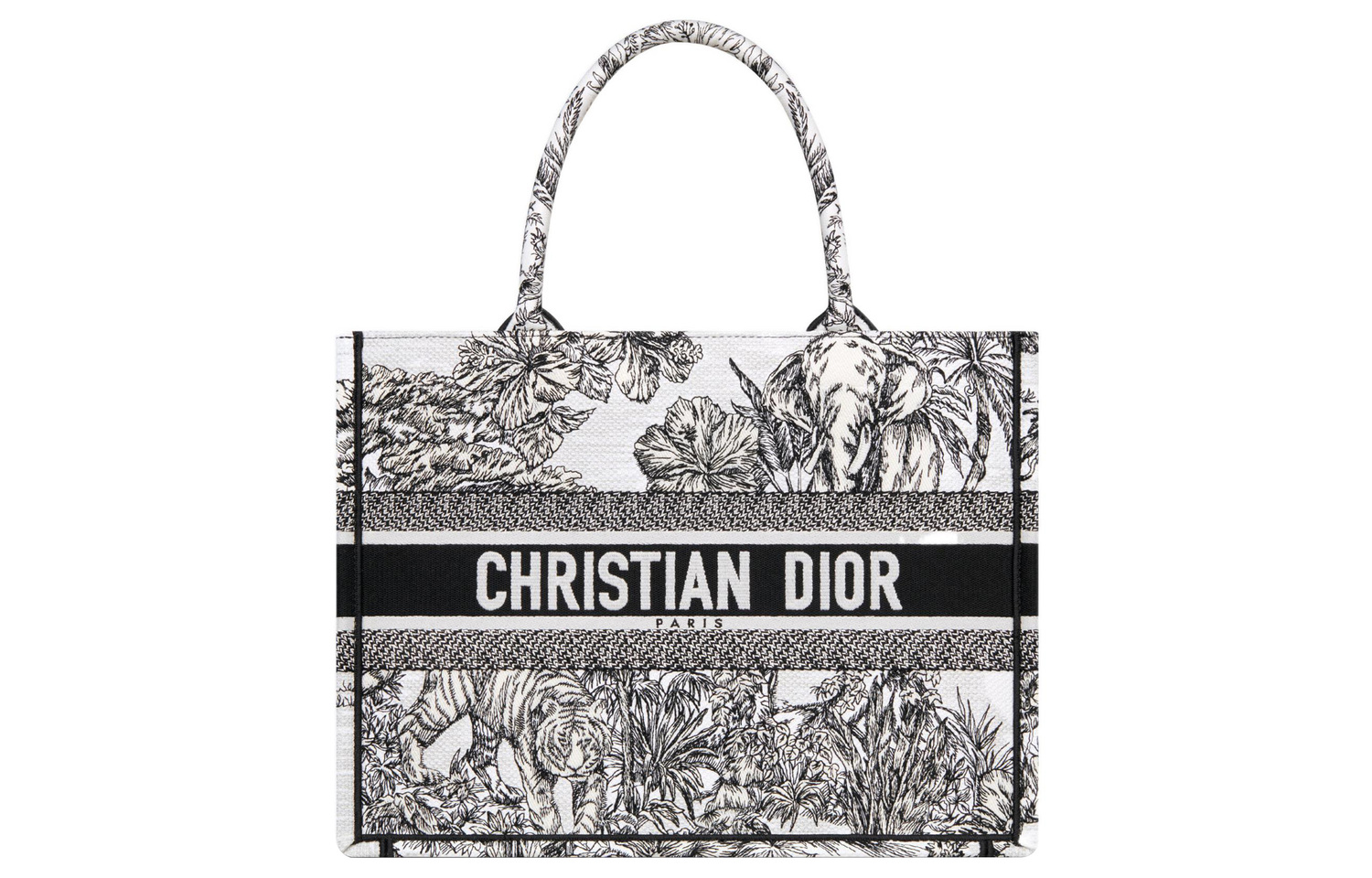 

DIOR Сумка BookTote с вышивкой, шоппер, женская сумка среднего размера черно-белая