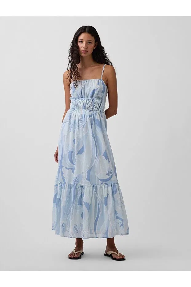Женское платье-макси с принтом Light Blue Tiered Tie-Back Maxi Dress Gap, Light Blue000