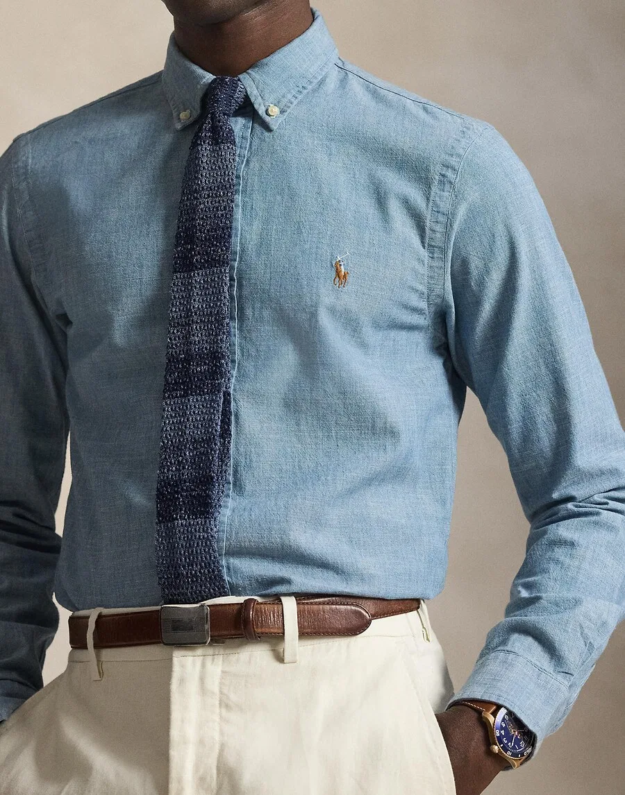 Рубашка Polo Ralph Lauren прямого кроя на пуговицах, синяя джинсовая — фото 2