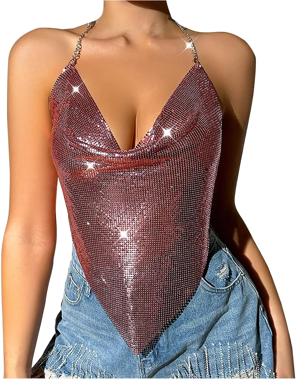 Женский топ-бикини с пайетками Halter Bra, A03_hot Pink