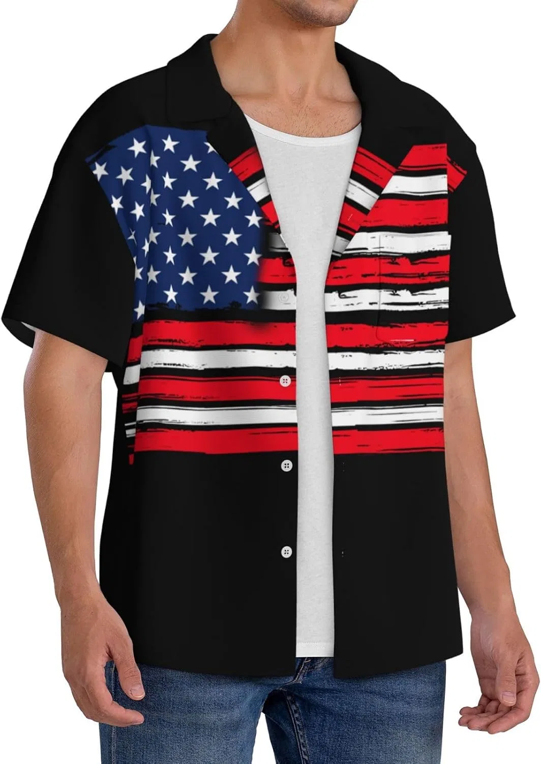 Мужская свободная рубашка с кубинским воротником Vintage America, Black — фото 2