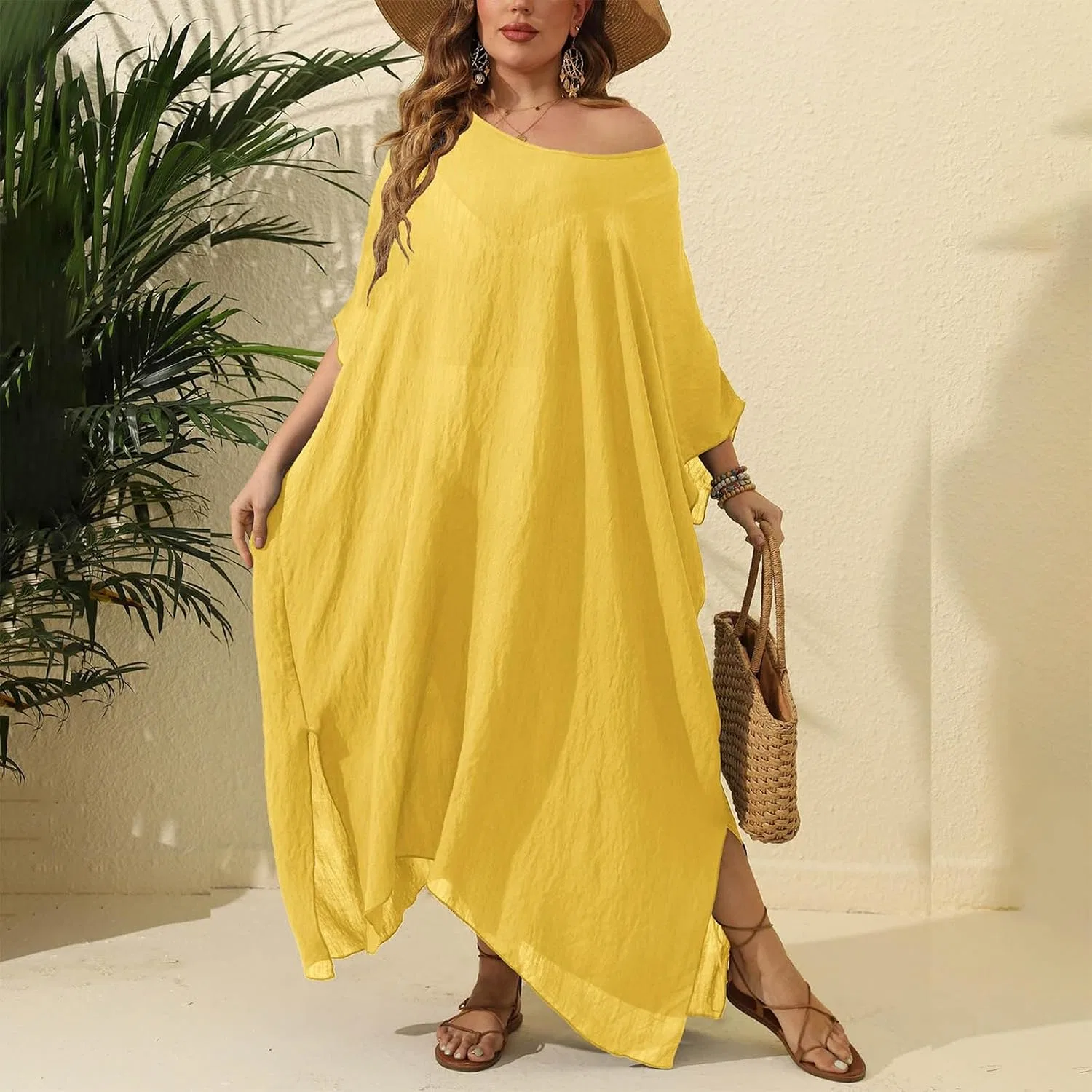 Женский пляжный халат оверсайз swim cover up, A01 Yellow — фото 2
